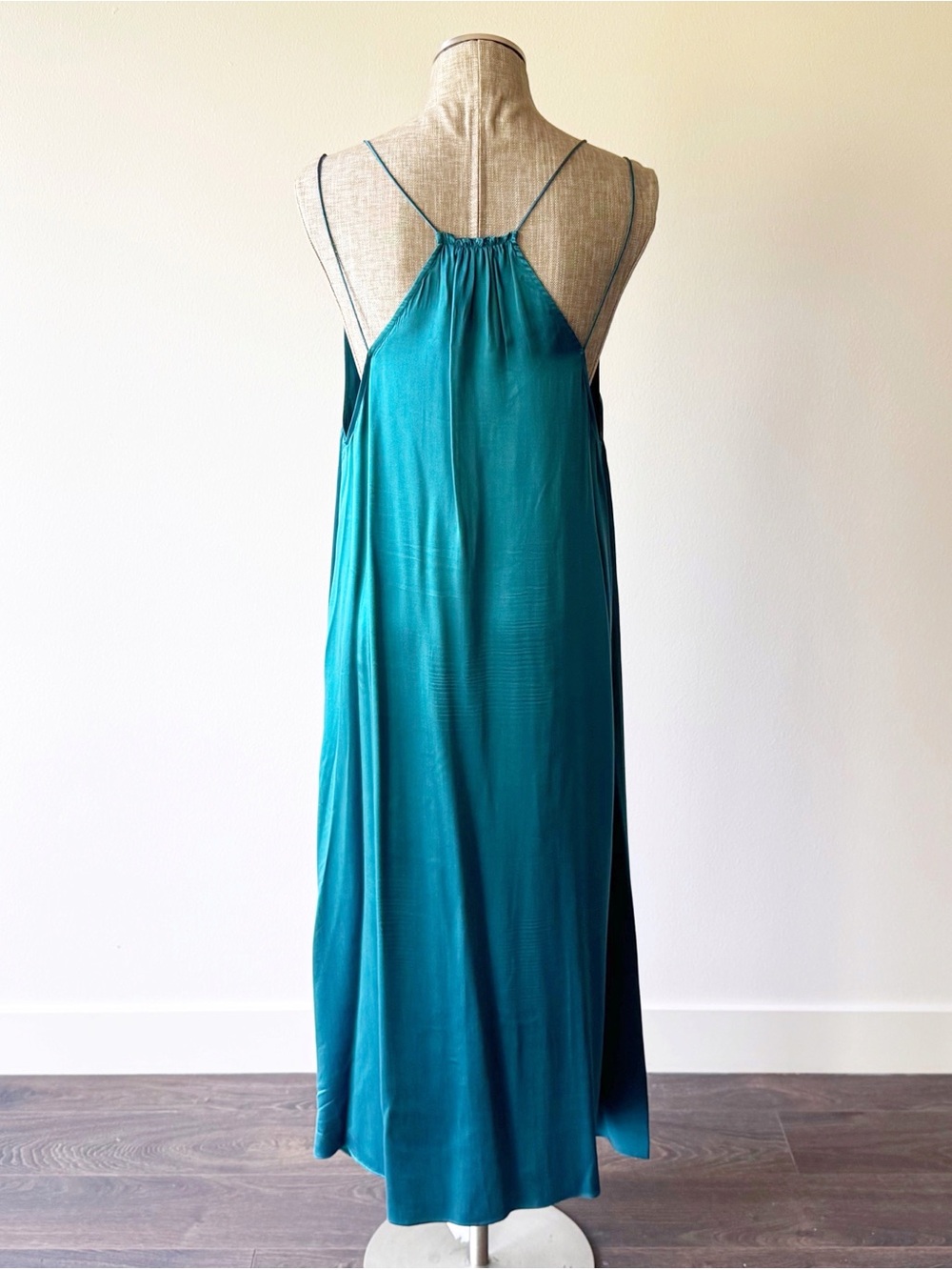Calypso St. Barth Long Teal Silk Dress with Double Spaghetti Straps - Picture 5 of 13
